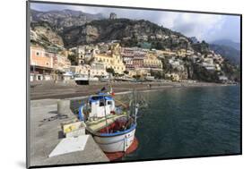 Fishing Boat at Quayside and Positano Town, Costiera Amalfitana (Amalfi Coast), Campania, Italy-Eleanor Scriven-Mounted Photographic Print