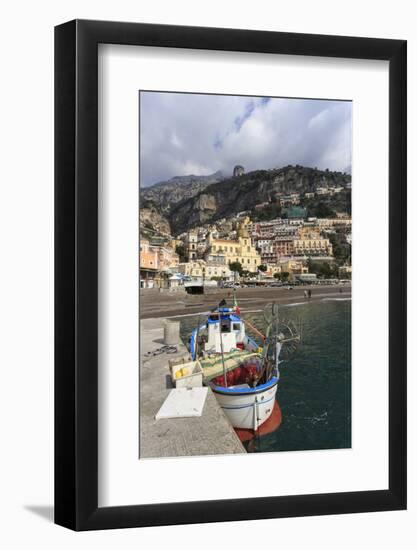 Fishing Boat at Quayside and Positano Town, Costiera Amalfitana (Amalfi Coast), Campania, Italy-Eleanor Scriven-Framed Photographic Print