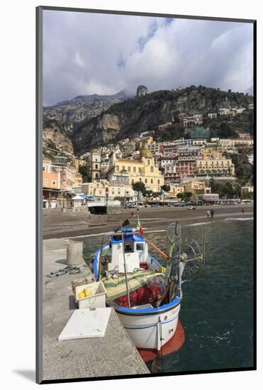 Fishing Boat at Quayside and Positano Town, Costiera Amalfitana (Amalfi Coast), Campania, Italy-Eleanor Scriven-Mounted Photographic Print