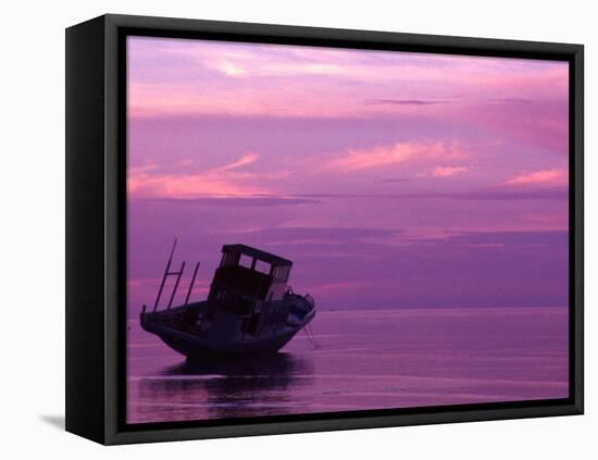 Fishing Boat at Sunset, Bunaken, Sulawesi, Indonesia-Jay Sturdevant-Framed Stretched Canvas