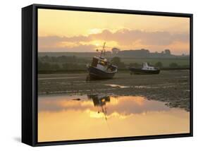Fishing Boat at Sunset on the Aln Estuary at Low Tide, Alnmouth, Northumberland, England-Lee Frost-Framed Stretched Canvas