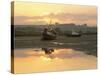 Fishing Boat at Sunset on the Aln Estuary at Low Tide, Alnmouth, Northumberland, England-Lee Frost-Stretched Canvas