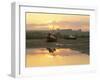 Fishing Boat at Sunset on the Aln Estuary at Low Tide, Alnmouth, Northumberland, England-Lee Frost-Framed Photographic Print