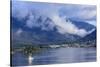 Fishing boat, clearing morning mists, Sitka Sound, Sitka, Northern Panhandle, Southeast Alaska, Uni-Eleanor Scriven-Stretched Canvas