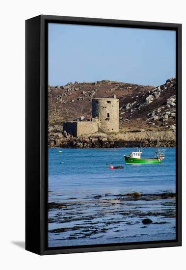 Fishing Boat, Cromwell's Castle on Tresco, Isles of Scilly, England, United Kingdom, Europe-Robert Harding-Framed Stretched Canvas