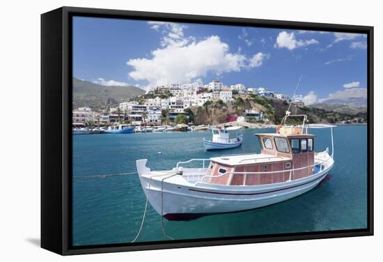 Fishing Boat, Harbour, Agia Galini, South Coast, Crete, Greek Islands, Greece, Europe-Markus Lange-Framed Stretched Canvas