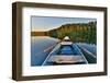 Fishing Boat in a Calm Lake Water/Old Wooden Fishing Boat/ Wooden Fishing Boat in a Still Lake Wate-null-Framed Photographic Print