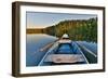 Fishing Boat in a Calm Lake Water/Old Wooden Fishing Boat/ Wooden Fishing Boat in a Still Lake Wate-null-Framed Photographic Print