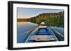 Fishing Boat in a Calm Lake Water/Old Wooden Fishing Boat/ Wooden Fishing Boat in a Still Lake Wate-null-Framed Photographic Print