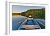 Fishing Boat in a Calm Lake Water/Old Wooden Fishing Boat/ Wooden Fishing Boat in a Still Lake Wate-null-Framed Photographic Print