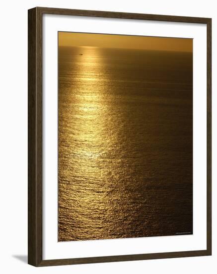 Fishing Boat in Distance on Sea at Sunset, Manabi Province, Ecuador-Pete Oxford-Framed Photographic Print