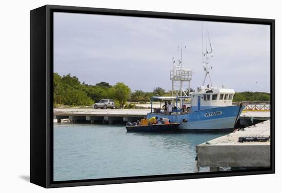 Fishing Boat in Harbour in Barbuda-Robert-Framed Stretched Canvas