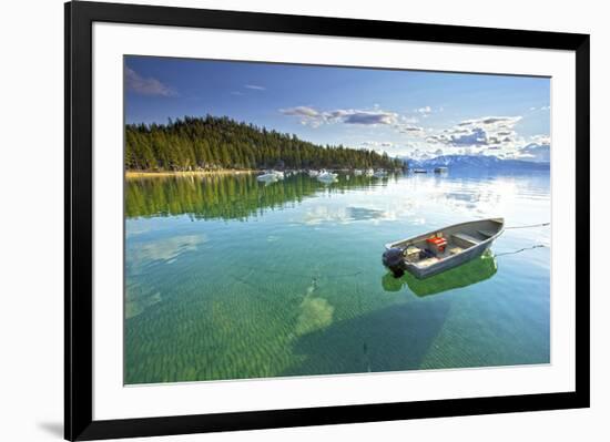 Fishing Boat in Lake Tahoe-null-Framed Premium Giclee Print