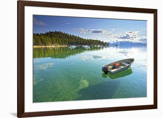 Fishing Boat in Lake Tahoe-null-Framed Premium Giclee Print