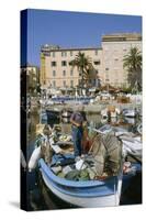 Fishing Boat in Old Harbor at Ajaccio on Corsica-Christophe Boisvieux-Stretched Canvas