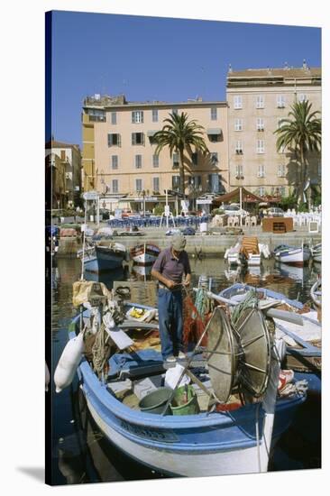 Fishing Boat in Old Harbor at Ajaccio on Corsica-Christophe Boisvieux-Stretched Canvas