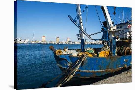 Fishing Boat in the Habour of the City of Rhodes, Rhodes, Dodecanese Islands, Greek Islands, Greece-Michael Runkel-Stretched Canvas