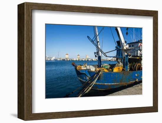 Fishing Boat in the Habour of the City of Rhodes, Rhodes, Dodecanese Islands, Greek Islands, Greece-Michael Runkel-Framed Photographic Print