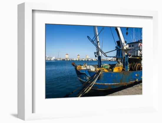 Fishing Boat in the Habour of the City of Rhodes, Rhodes, Dodecanese Islands, Greek Islands, Greece-Michael Runkel-Framed Photographic Print