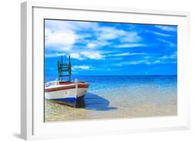 Fishing Boat in the Ionian Sea in Greece-Netfalls-Framed Photographic Print