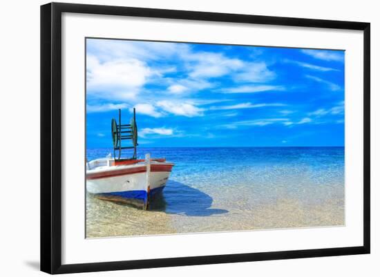 Fishing Boat in the Ionian Sea in Greece-Netfalls-Framed Photographic Print