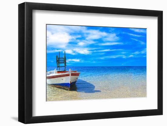 Fishing Boat in the Ionian Sea in Greece-Netfalls-Framed Photographic Print