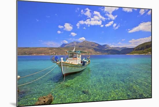 Fishing boat, Limeni, Mani Peninsula, The Peloponnese, Greece-Neil Farrin-Mounted Photographic Print