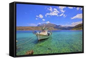 Fishing boat, Limeni, Mani Peninsula, The Peloponnese, Greece-Neil Farrin-Framed Stretched Canvas