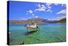 Fishing boat, Limeni, Mani Peninsula, The Peloponnese, Greece-Neil Farrin-Stretched Canvas