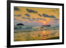 Fishing boat moored off beach south of the city at sunset, Otres Beach, Sihanoukville, Cambodia-Robert Francis-Framed Photographic Print