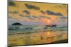 Fishing boat moored off beach south of the city at sunset, Otres Beach, Sihanoukville, Cambodia-Robert Francis-Mounted Photographic Print
