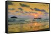 Fishing boat moored off beach south of the city at sunset, Otres Beach, Sihanoukville, Cambodia-Robert Francis-Framed Stretched Canvas