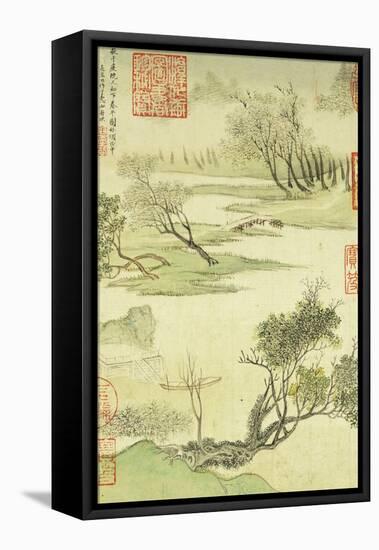 Fishing Boat on a Willow Bank-Wang Hui-Framed Stretched Canvas