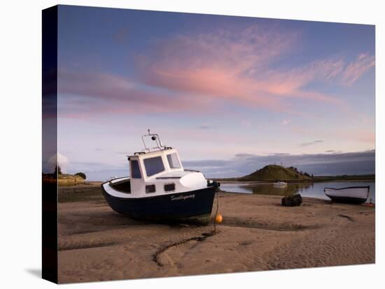 Fishing Boat on Aln Estuary at Twilight, Low Tide, Alnmouth, Near Alnwick, Northumberland, England-Lee Frost-Stretched Canvas