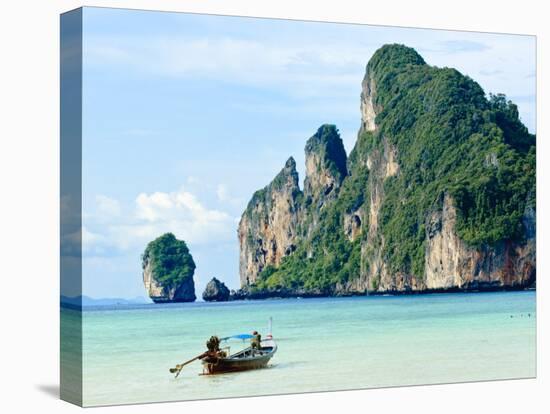 Fishing Boat on Ko Phi Phi Island, Andaman Sea, Thailand, Southeast Asia, Asia-Nico Tondini-Stretched Canvas