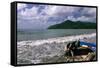 Fishing Boat on Maunabo Beach, Puerto Rico-George Oze-Framed Stretched Canvas