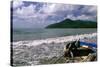 Fishing Boat on Maunabo Beach, Puerto Rico-George Oze-Stretched Canvas