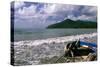 Fishing Boat on Maunabo Beach, Puerto Rico-George Oze-Stretched Canvas