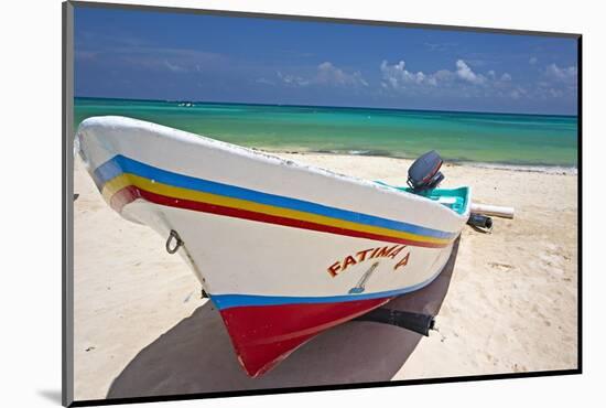 Fishing Boat on Playa Del Carmen, Mexico-George Oze-Mounted Photographic Print