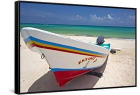Fishing Boat on Playa Del Carmen, Mexico-George Oze-Framed Stretched Canvas