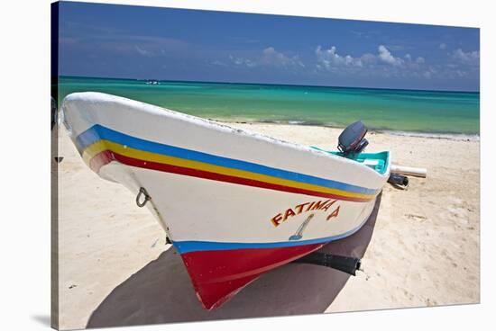 Fishing Boat on Playa Del Carmen, Mexico-George Oze-Stretched Canvas