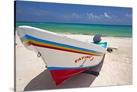 Fishing Boat on Playa Del Carmen, Mexico-George Oze-Stretched Canvas