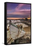 Fishing Boat on Shore-Lantern Press-Framed Stretched Canvas