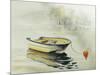 Fishing Boat on the Lake or River in Harmony with Nature. Picture Created with Watercolors.-null-Mounted Art Print