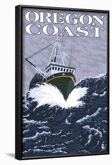 Fishing Boat - Oregon Coast, c.2009-Lantern Press-Framed Art Print