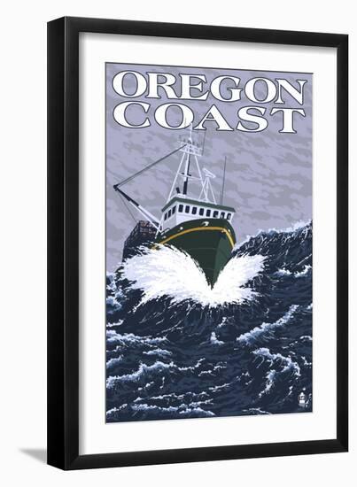 Fishing Boat - Oregon Coast, c.2009-Lantern Press-Framed Art Print