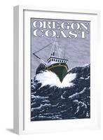Fishing Boat - Oregon Coast, c.2009-Lantern Press-Framed Art Print