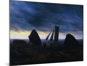 Fishing Boat Passing Figures on a beach by the Baltic-Caspar David Friedrich-Mounted Giclee Print