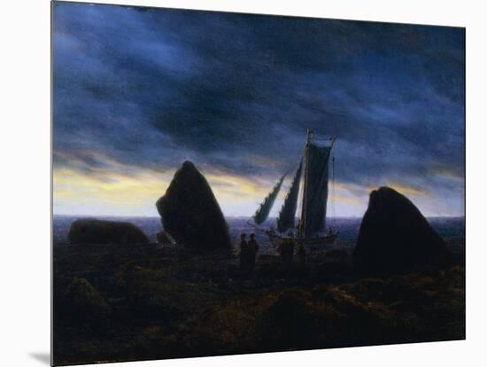 Fishing Boat Passing Figures on a beach by the Baltic-Caspar David Friedrich-Mounted Giclee Print