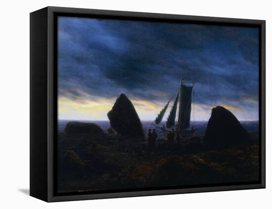 Fishing Boat Passing Figures on a beach by the Baltic-Caspar David Friedrich-Framed Stretched Canvas